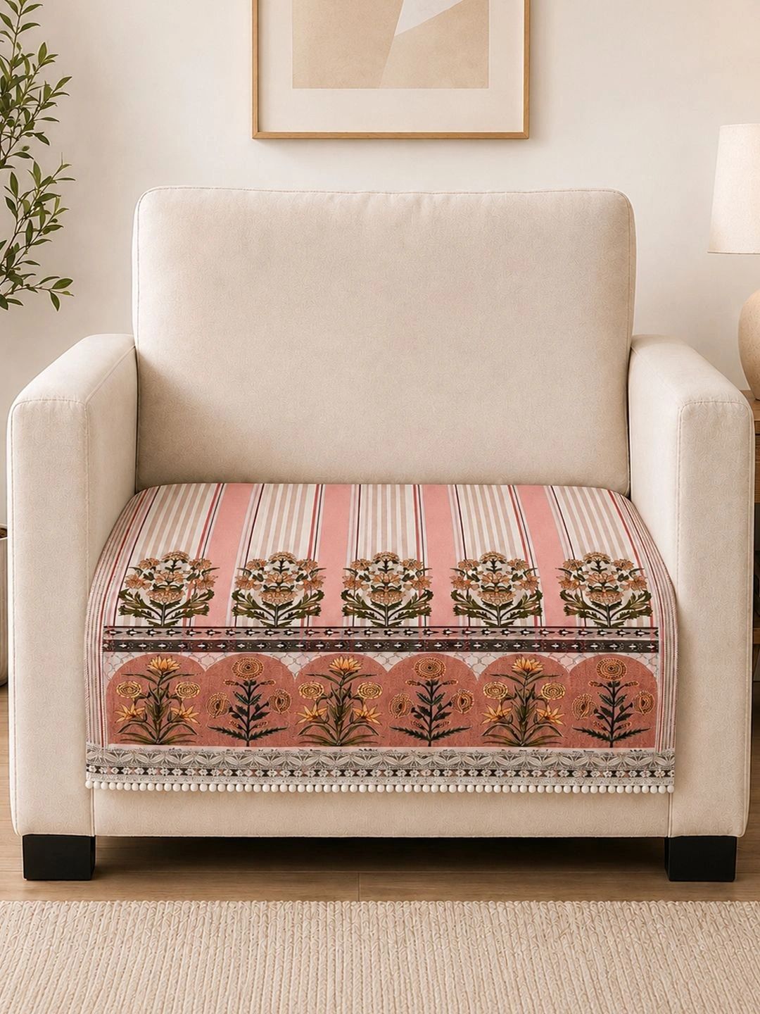Clasiko Coral & Pink Printed 1 Piece Sofa Cover Without Arms-picture-52