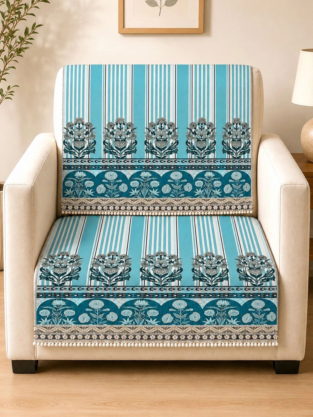 Aura Blue Printed 2 Piece Sofa Cover Without Arms-picture-32