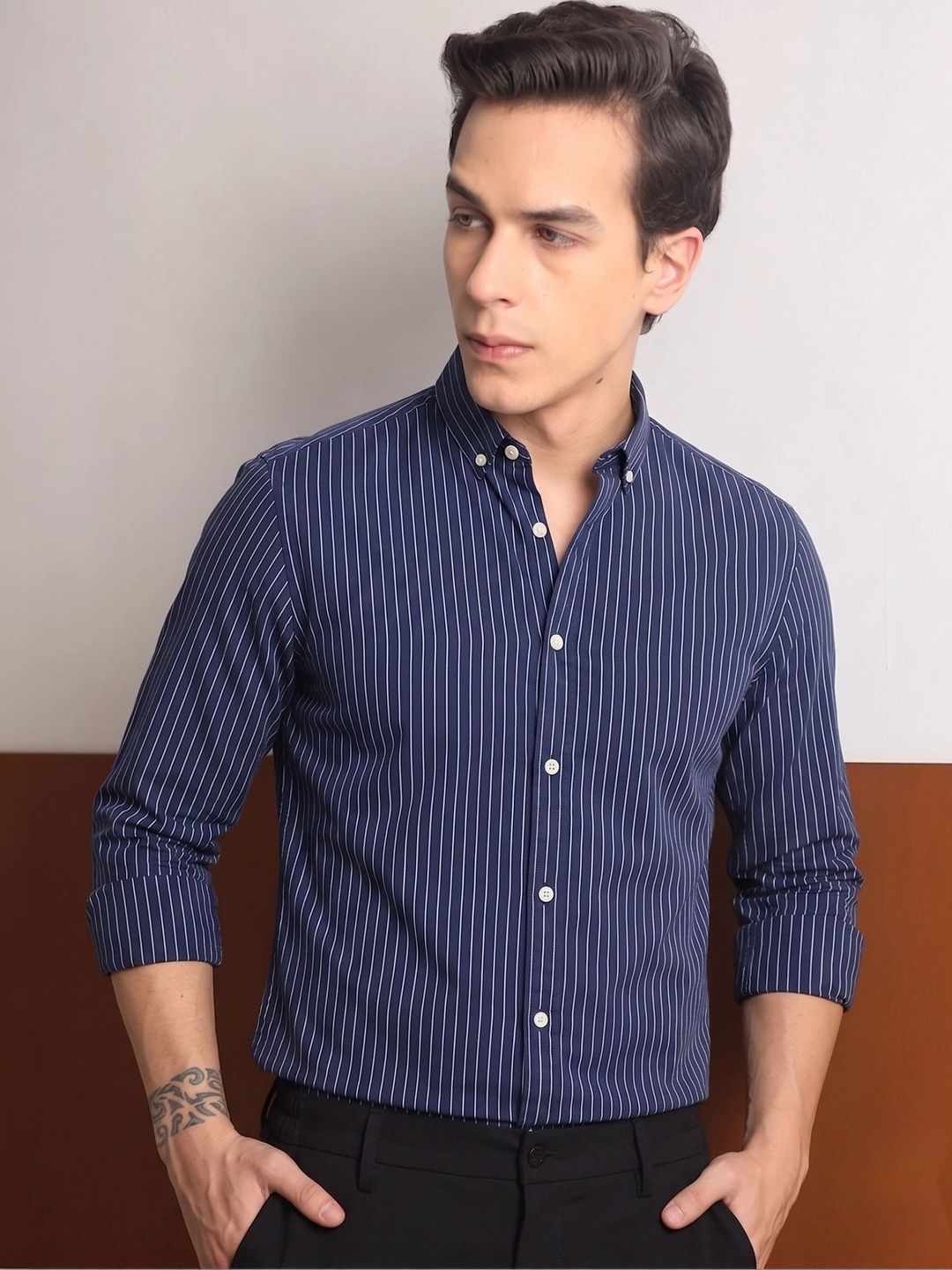 URBANICE Men Premium Slim Fit Striped Casual Shirt-picture-23