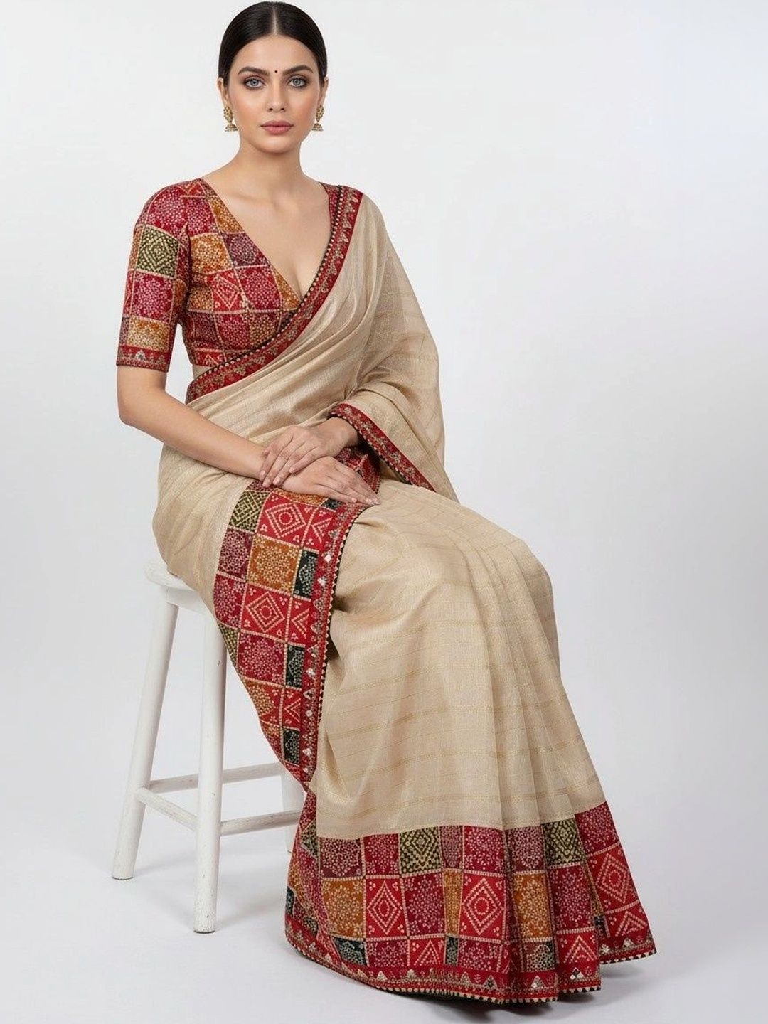 Sangria Embroidered Art Silk Designer Bandhani Saree-image-7