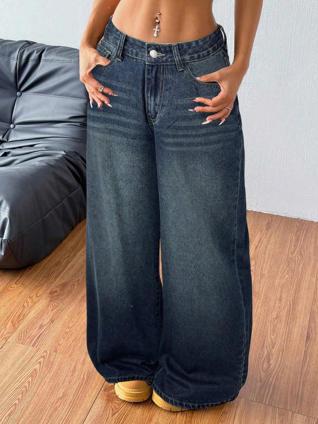 DressBerry Women Comfort Wide Leg High-Rise Light Fade Acid Wash Stretchable Jeans-image-38