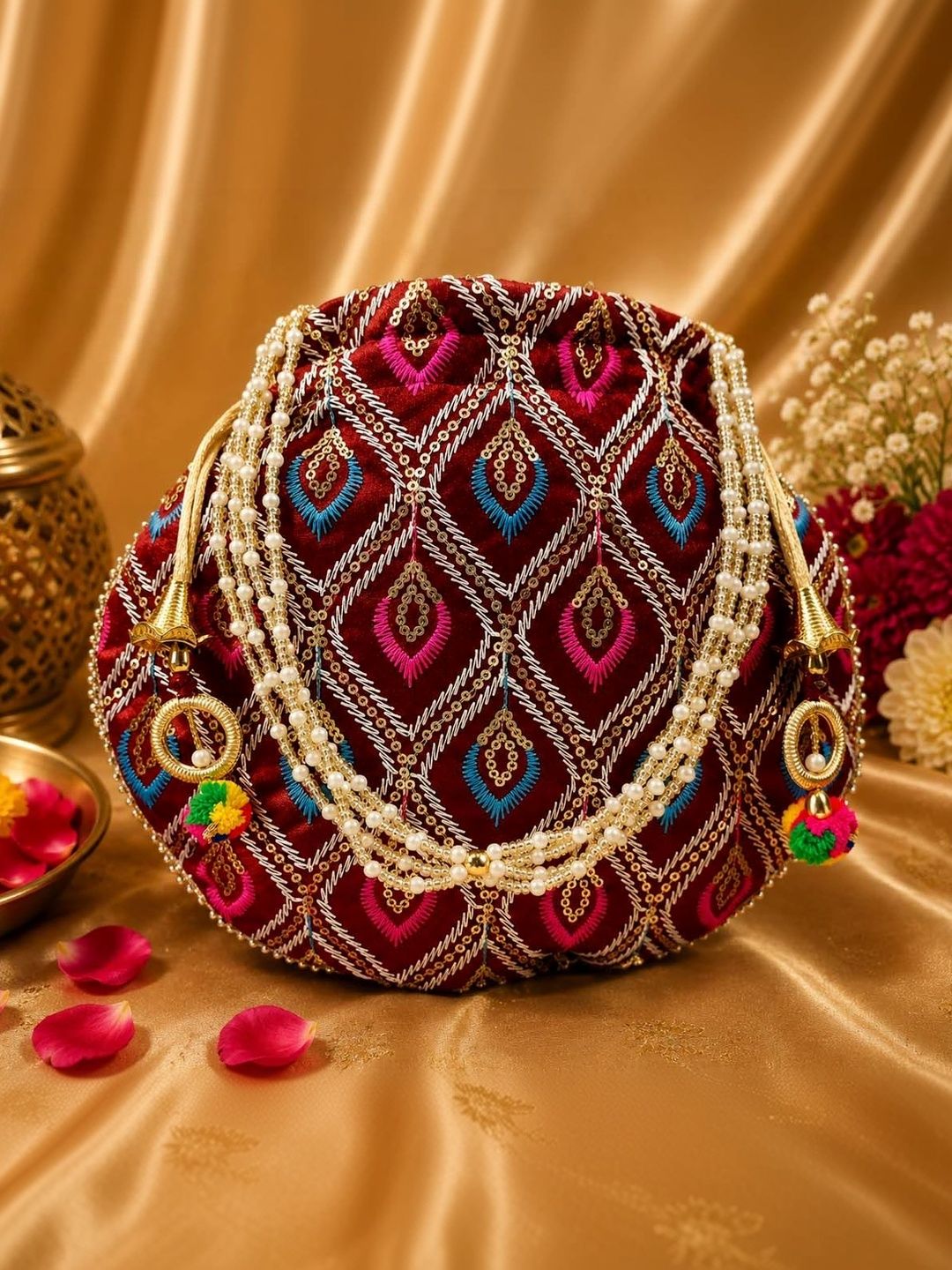 JIVON Embroidered Embellished Potli Clutch-picture-45