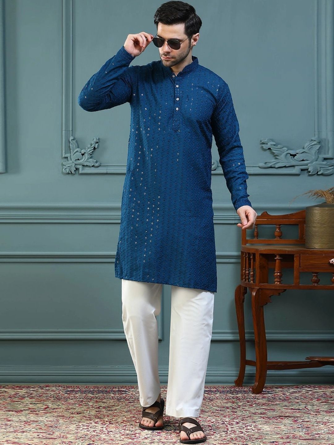 ALMORA Men Ethnic Motifs Embroidered Mirror Work urta-picture-30