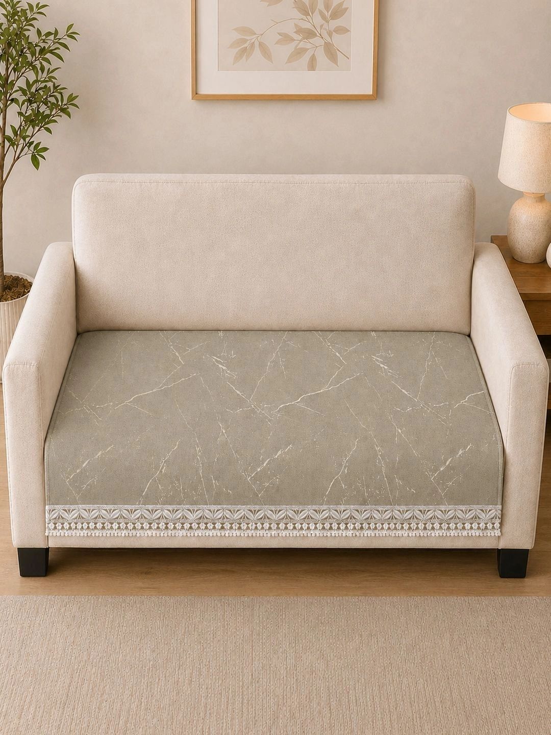 Clasiko Beige Printed 1 Piece Sofa Cover Without Arms-picture-30