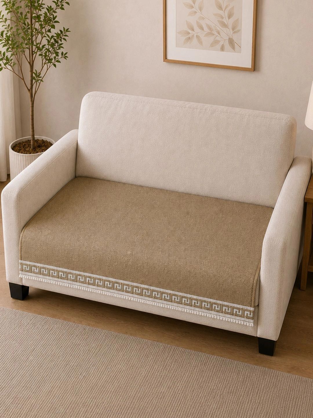Aura Beige 1 Piece Sofa Cover Without Arms-picture-36
