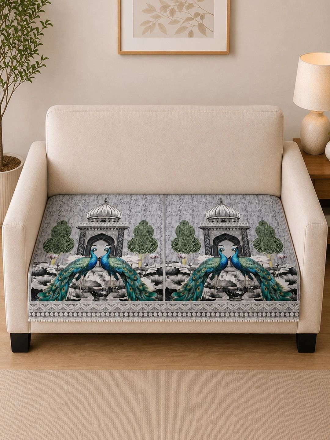 Myntra Elegant Homes Silver-Toned Printed 1 Piece Sofa Cover Without Arms-picture-32