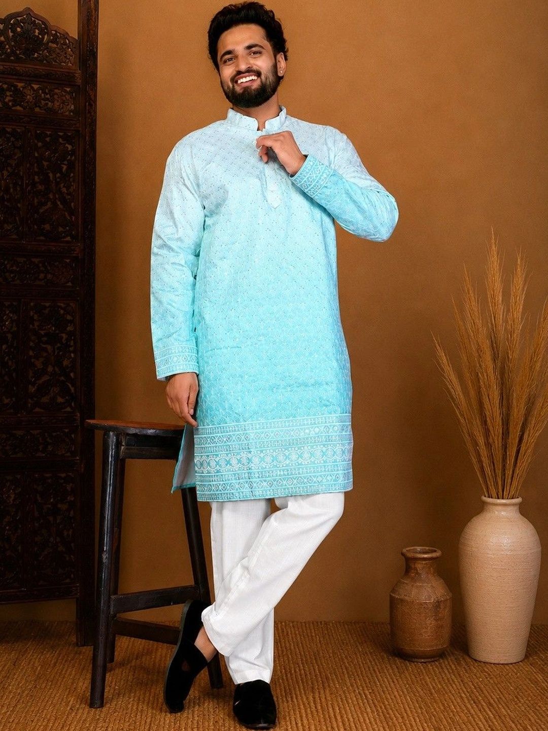 House of Pataudi Men Embellished Thread Work Kurta-picture-37