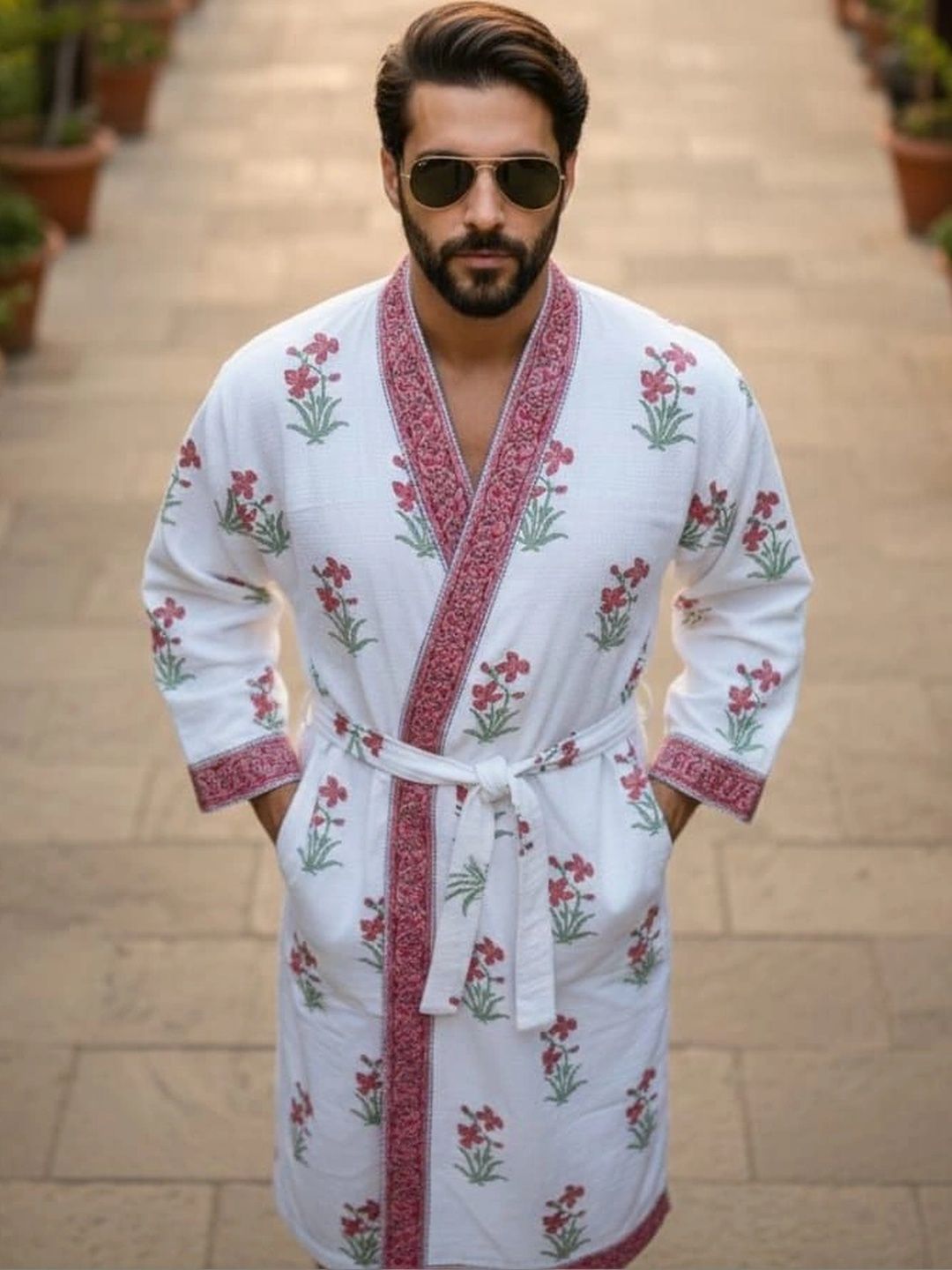 CHICERY Printed Knee Length Bath Robe & Wraps-picture-4