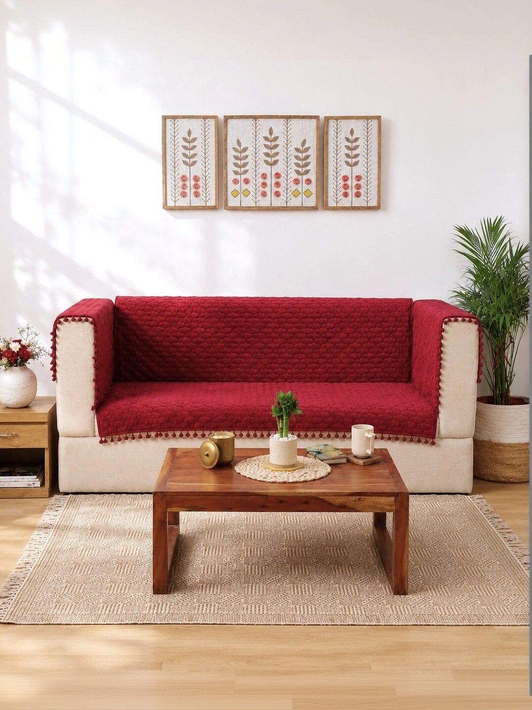 eyda Maroon 3 Piece Sofa Cover With Arms-picture-37