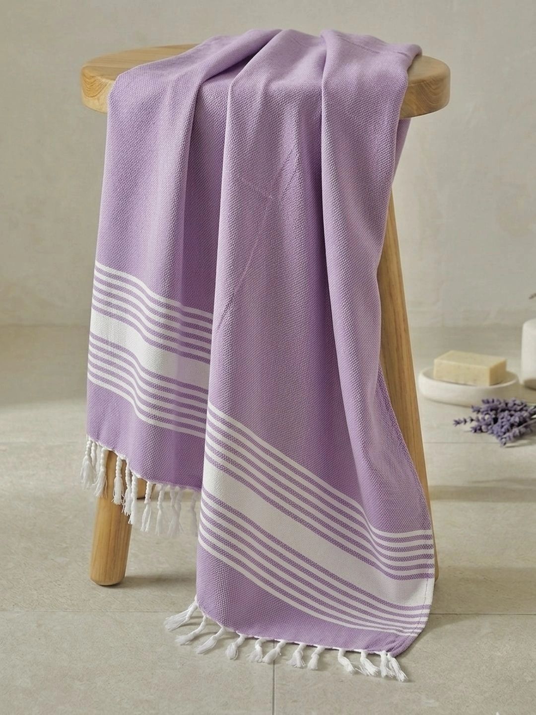 Triani Lavender & White 1 Striped Bamboo 225 GSM Bath Towel-image-15