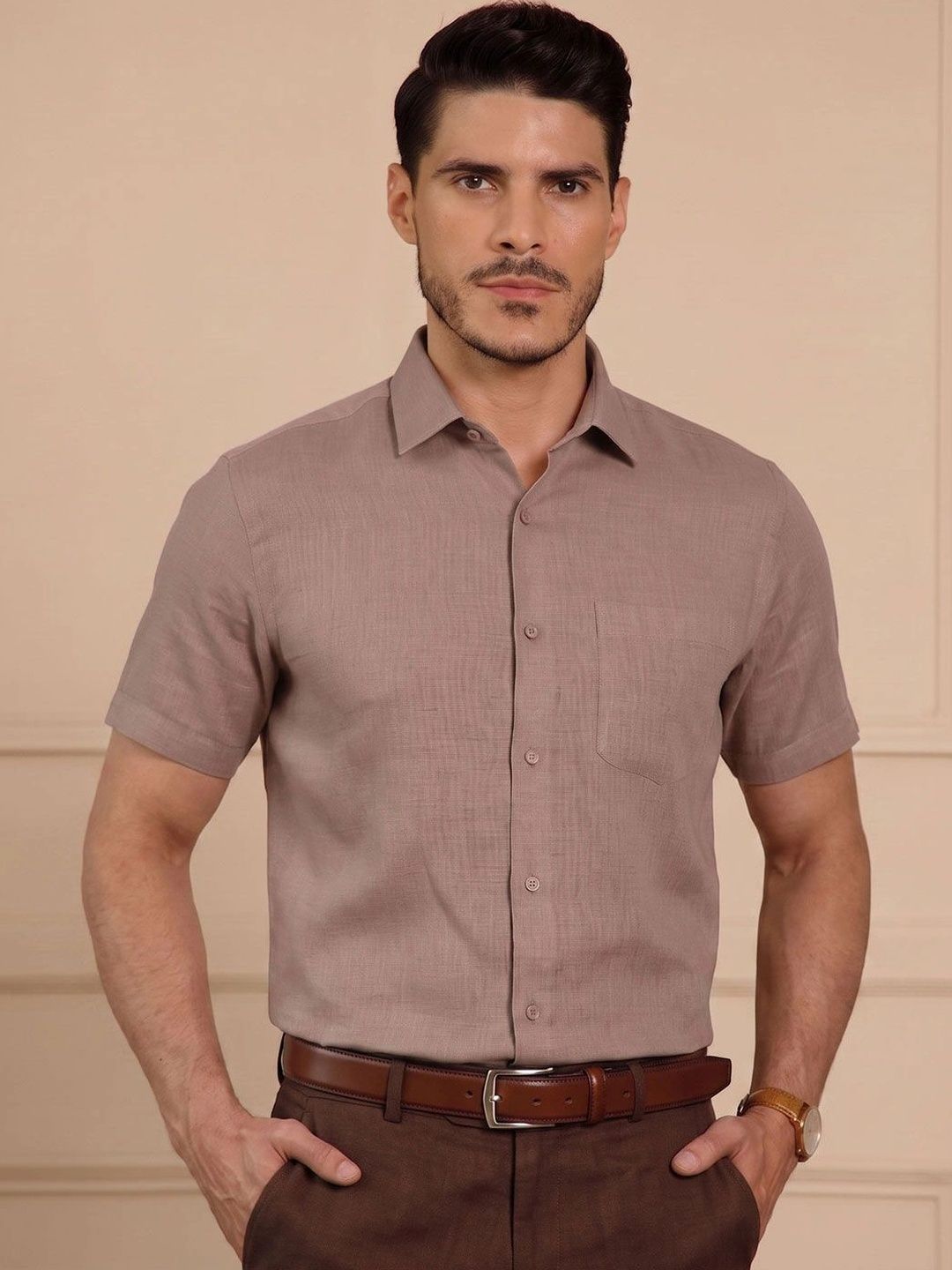 THE FORMAL CLUB Blush Rose Pure Linen Spread Collar Shirt-picture-12