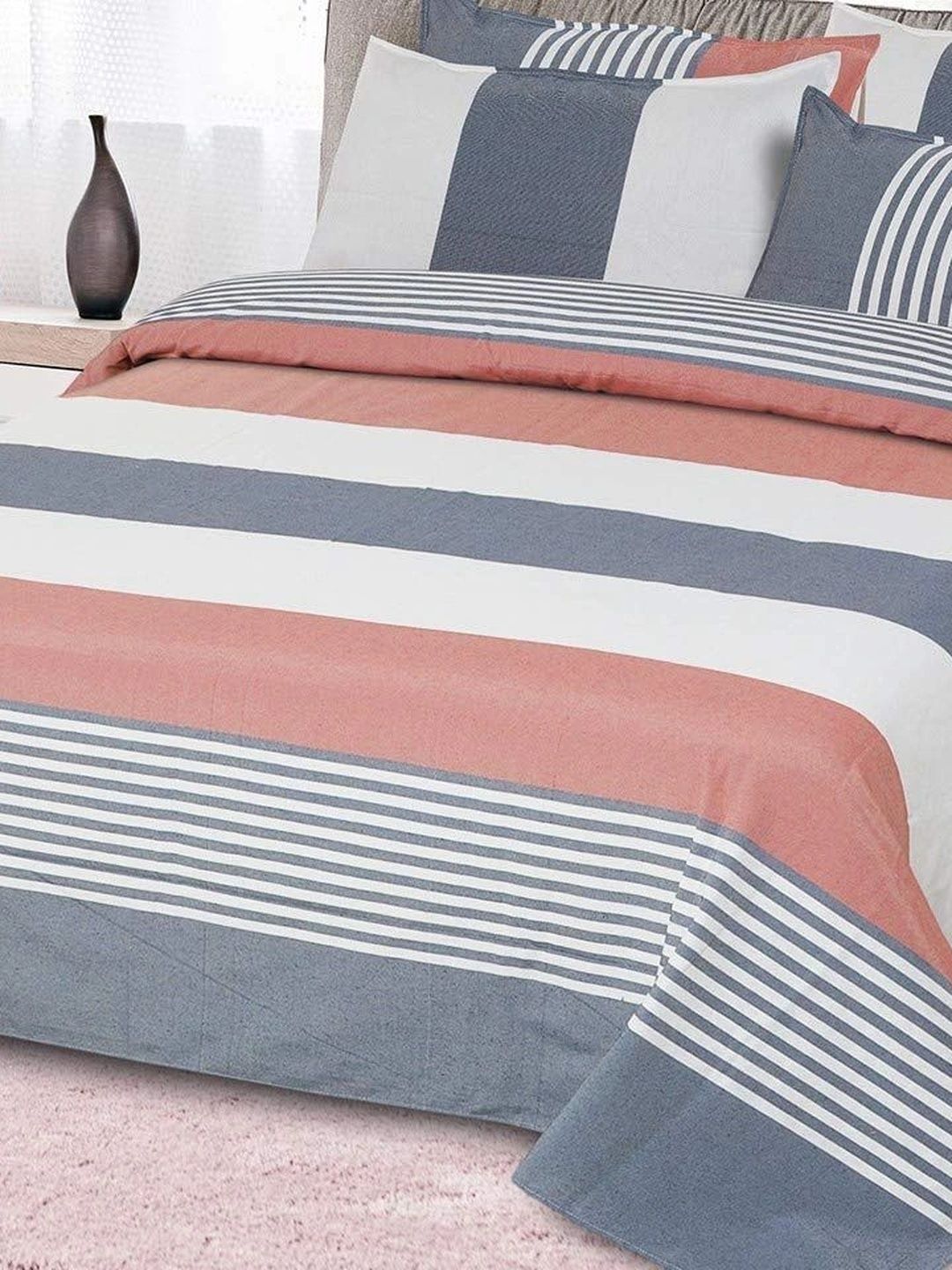 MULTITEX 3-Pcs Rust Striped Pure Cotton Double Bed - King Bed Covers-image-38