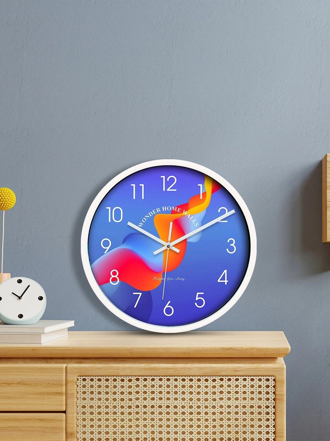 Wonder Home Walls Turquoise Blue & Orange Printed Contemporary Wall Clock-picture-15