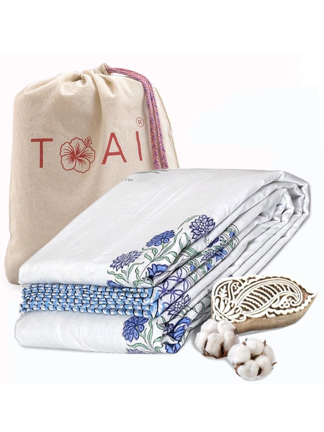 TOAI White & Blue Floral 150 GSM Dohar-image-47