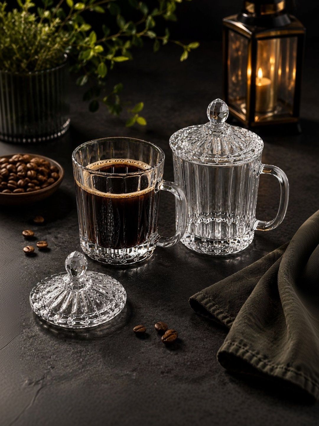 RUHANI HOMES Transparent Textured Glass Transparent Mugs Set of Cups and Mugs-image-25