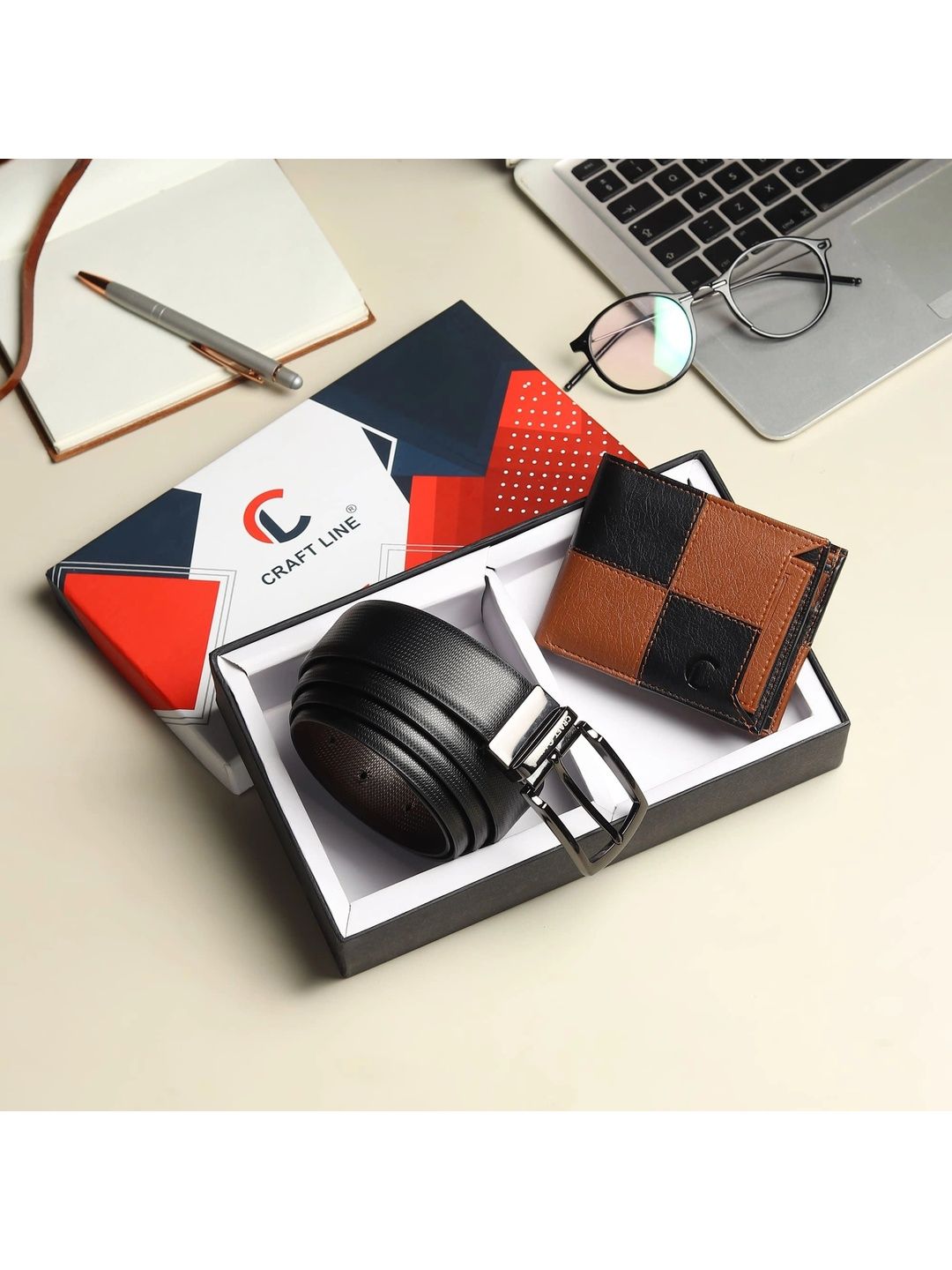 CRAFT LINE Men Colourblocked PU Two Fold Wallet With Belt-picture-27