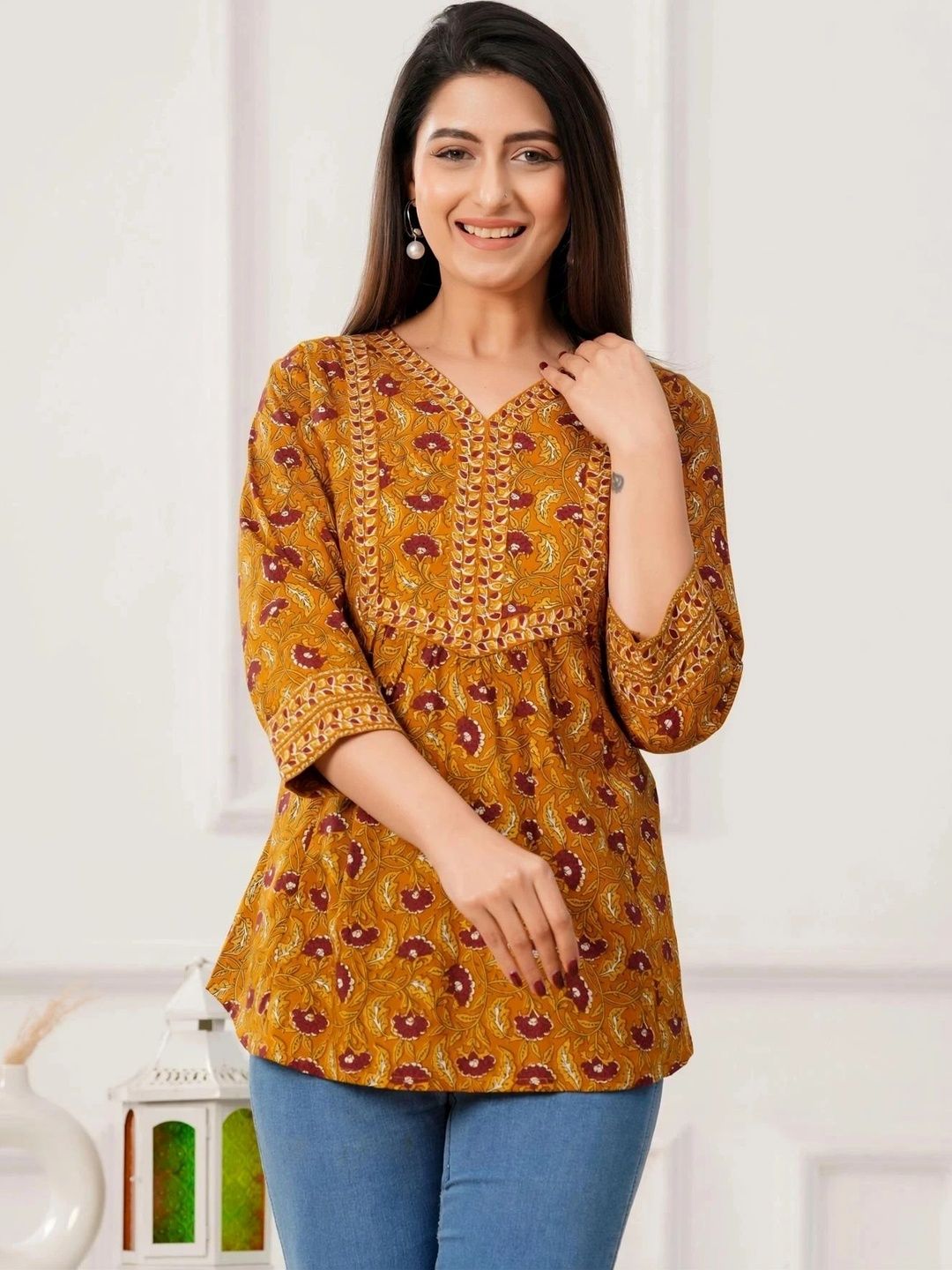 Threadflix Floral Print Cotton Blend Top-picture-11