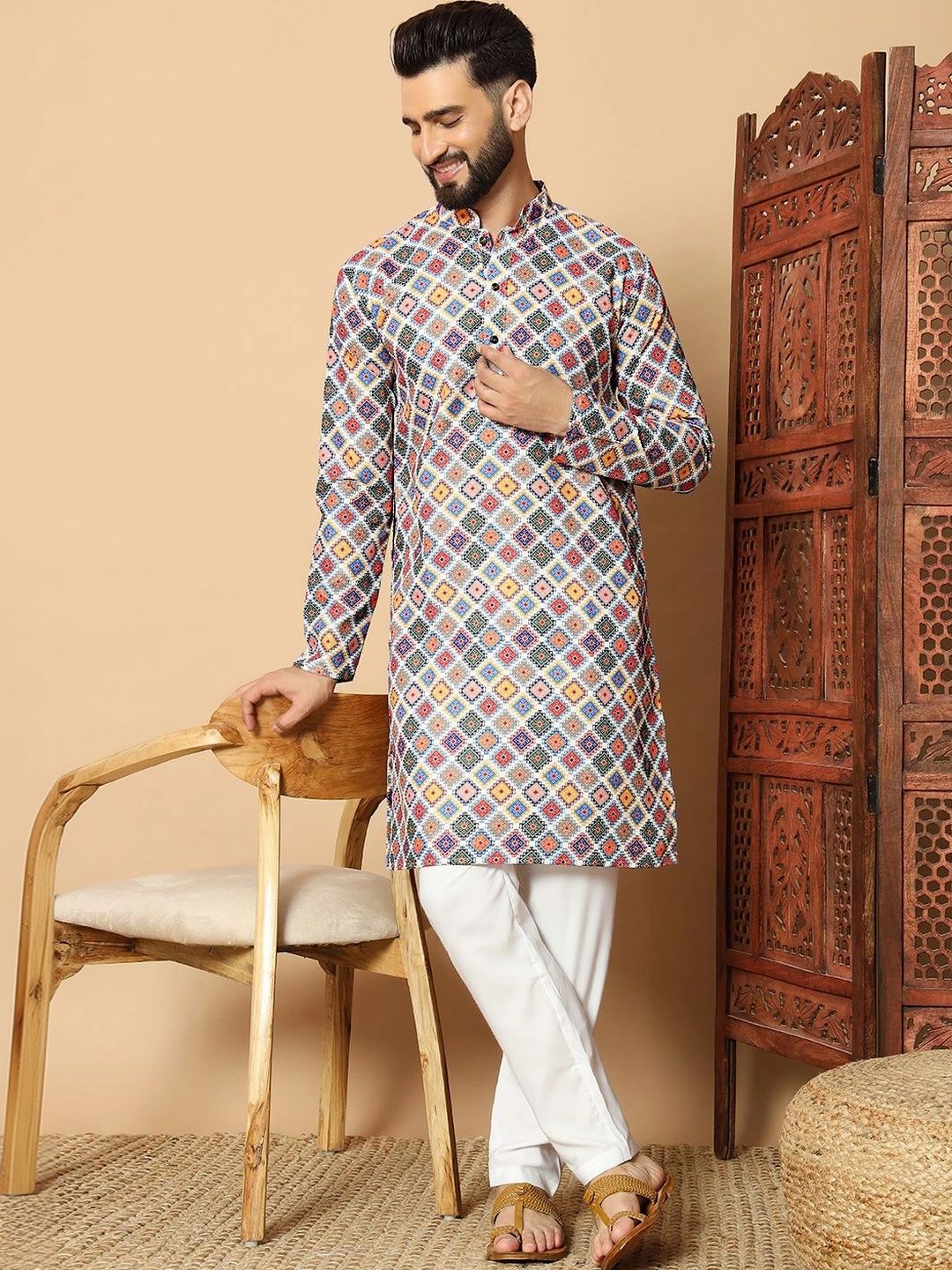 Sangria Men Geometric Printed Kurta-image-33