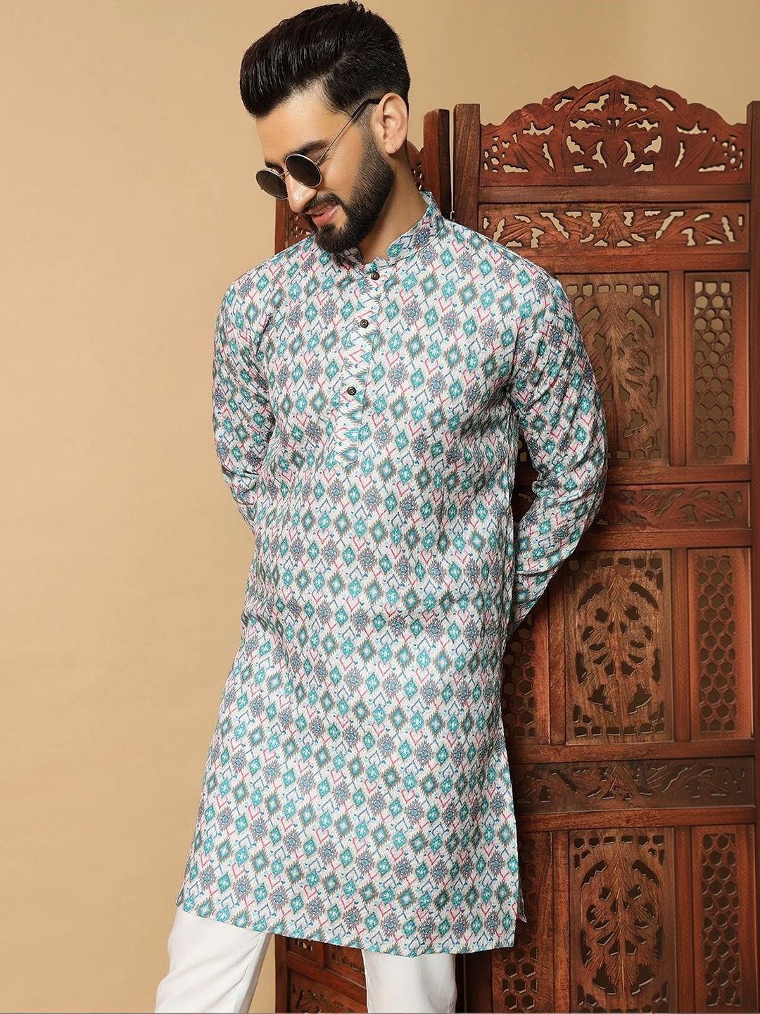 Sangria Men Geometric Printed Kurta-picture-33