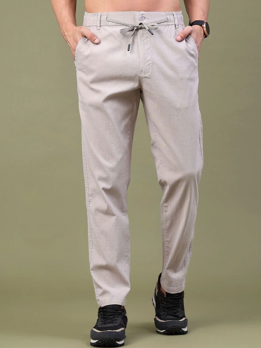 LIMEROAD Men Textured Easy Wash Trousers-picture-29