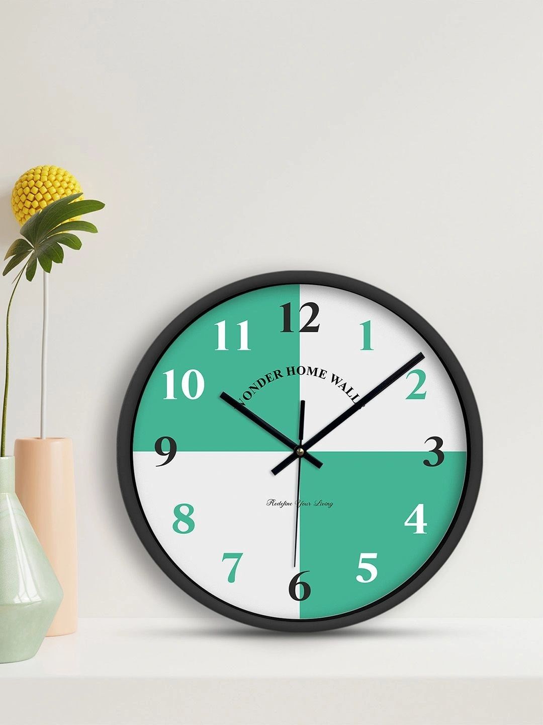 Wonder Home Walls White & Sea Green Colourblocked Wall Clock-picture-32