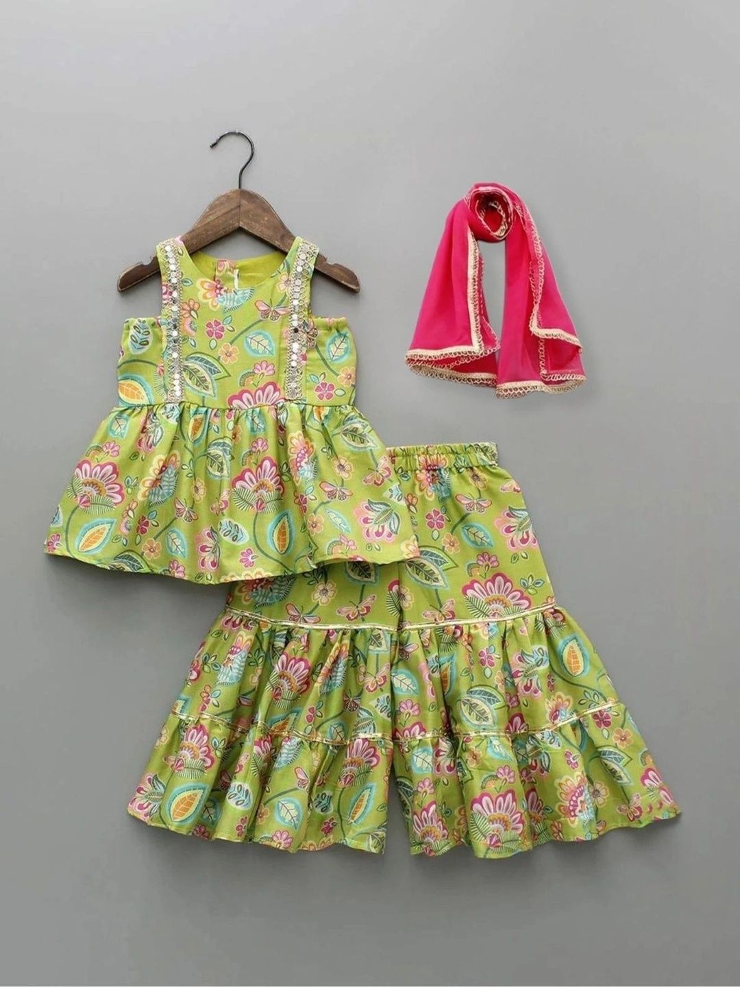Sangria Girls Floral Printed Regular Kurti with Sharara & With Dupatta-picture-30