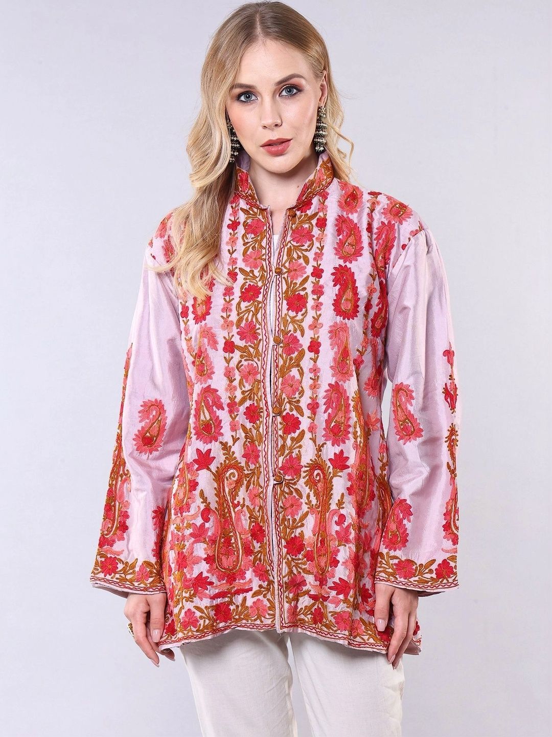 Exotic India Women Floral Open Front Jacket with Embroidered-image-42