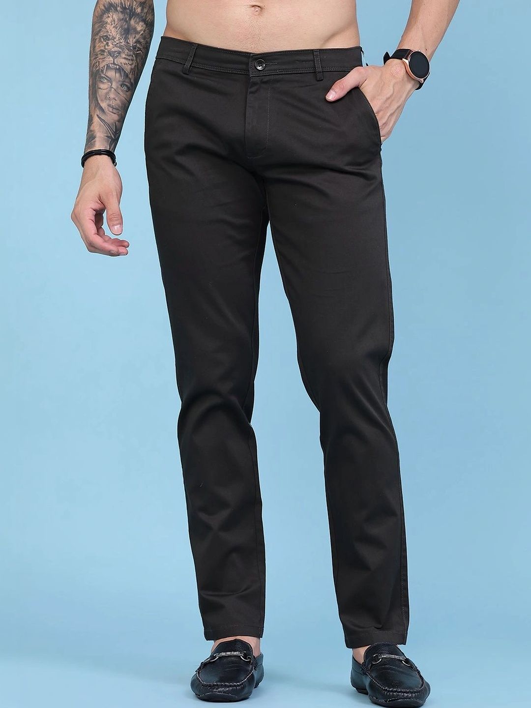 LIMEROAD Men Slim Fit Easy Wash Trousers-picture-29