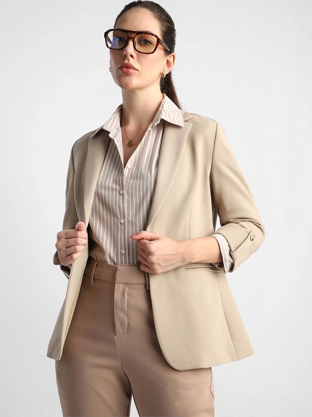 Van Heusen Self Design Notched Lapel Single-Breasted Formal Blazers-image-23