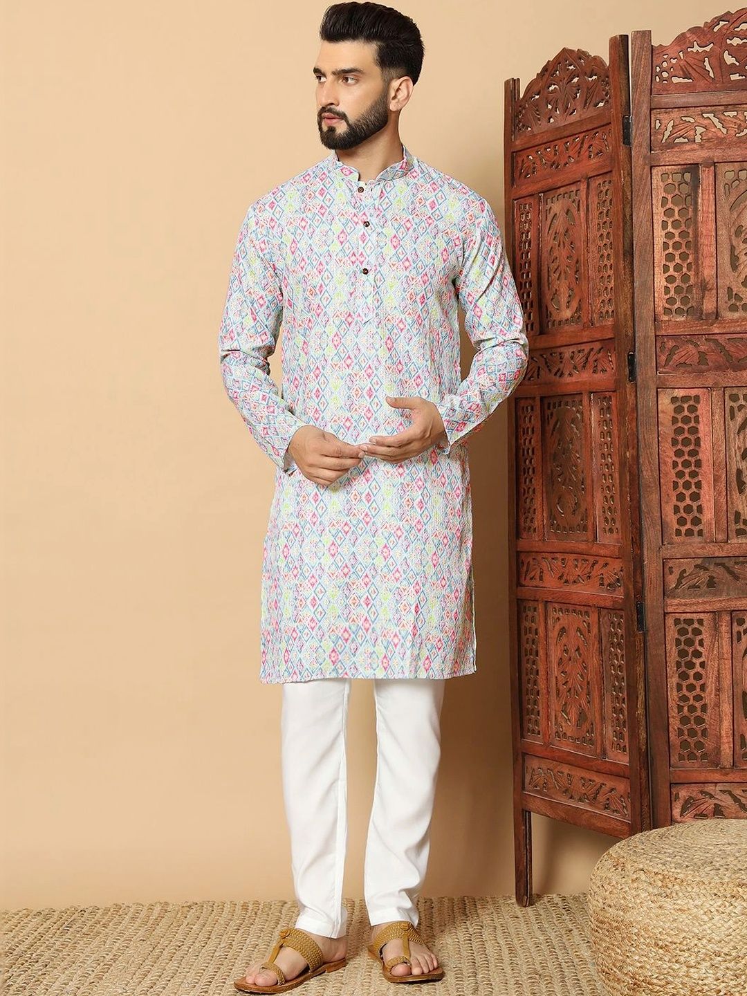 Sangria Men Geometric Printed Kurta-picture-27