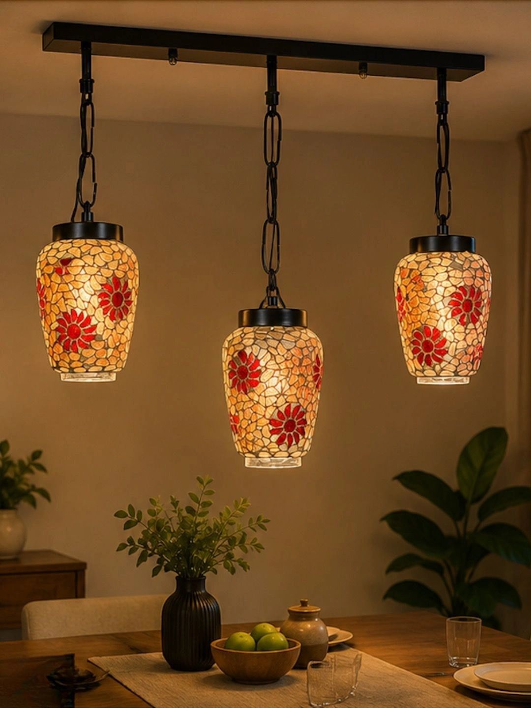 Myntra Elegant Homes Multicoloured Textured Glass Ceiling Lamp-picture-51