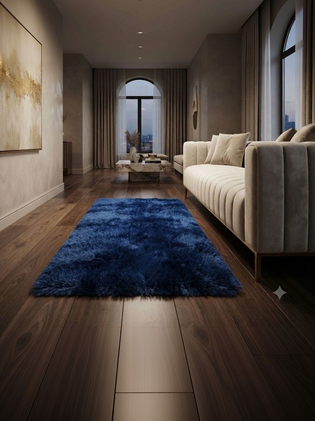 ZAMZAM CARPET Blue Solid Shaggy Woollen Carpet-picture-16