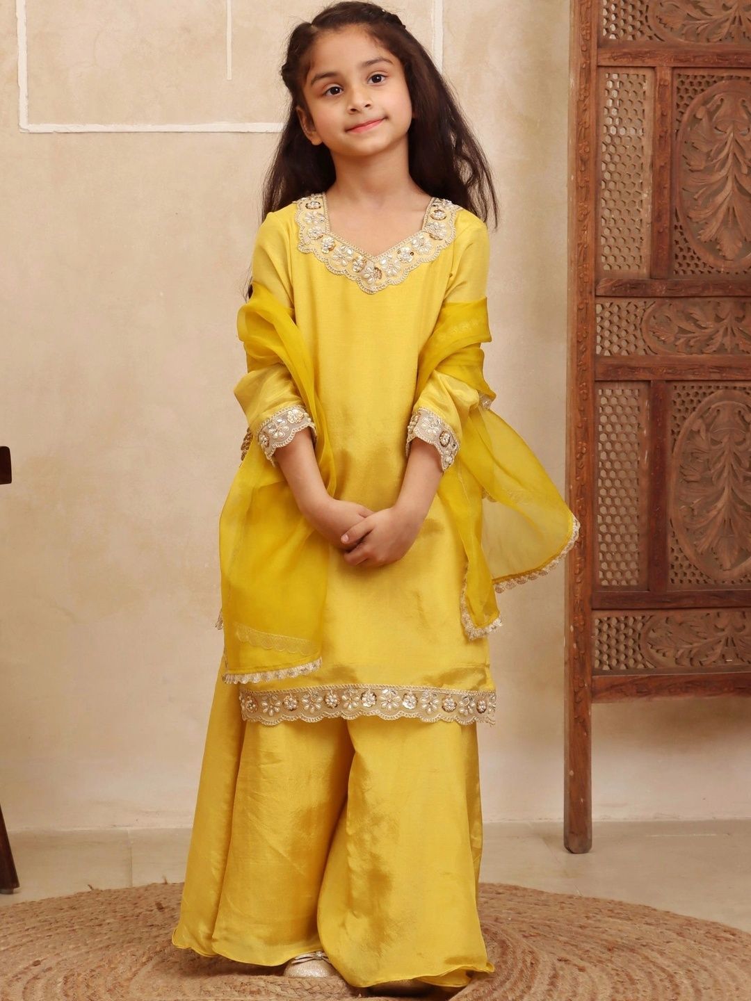 Evaraah Girls Embroidered Regular Kurta with Palazzos & With Dupatta-picture-45