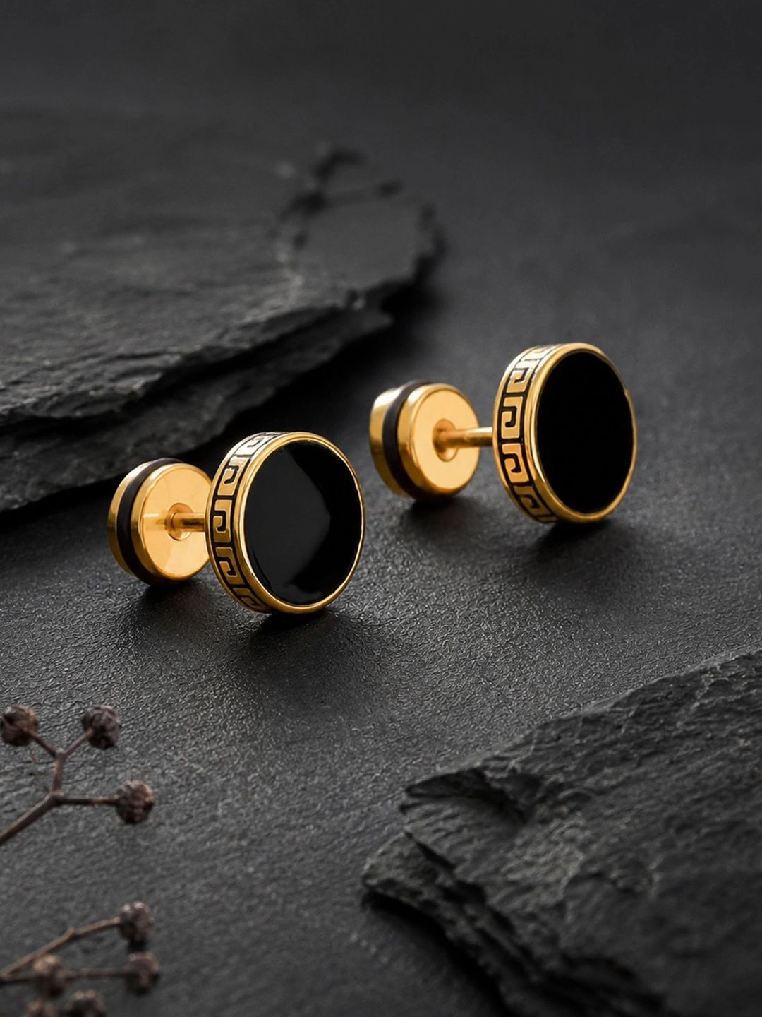 Vesara Stainless Steel Gold-Plated Circular Studs-picture-51