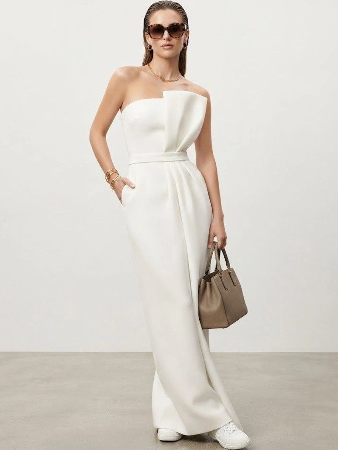 Suo Women Strapless Waist Tie-Ups Basic Jumpsuit-picture-44