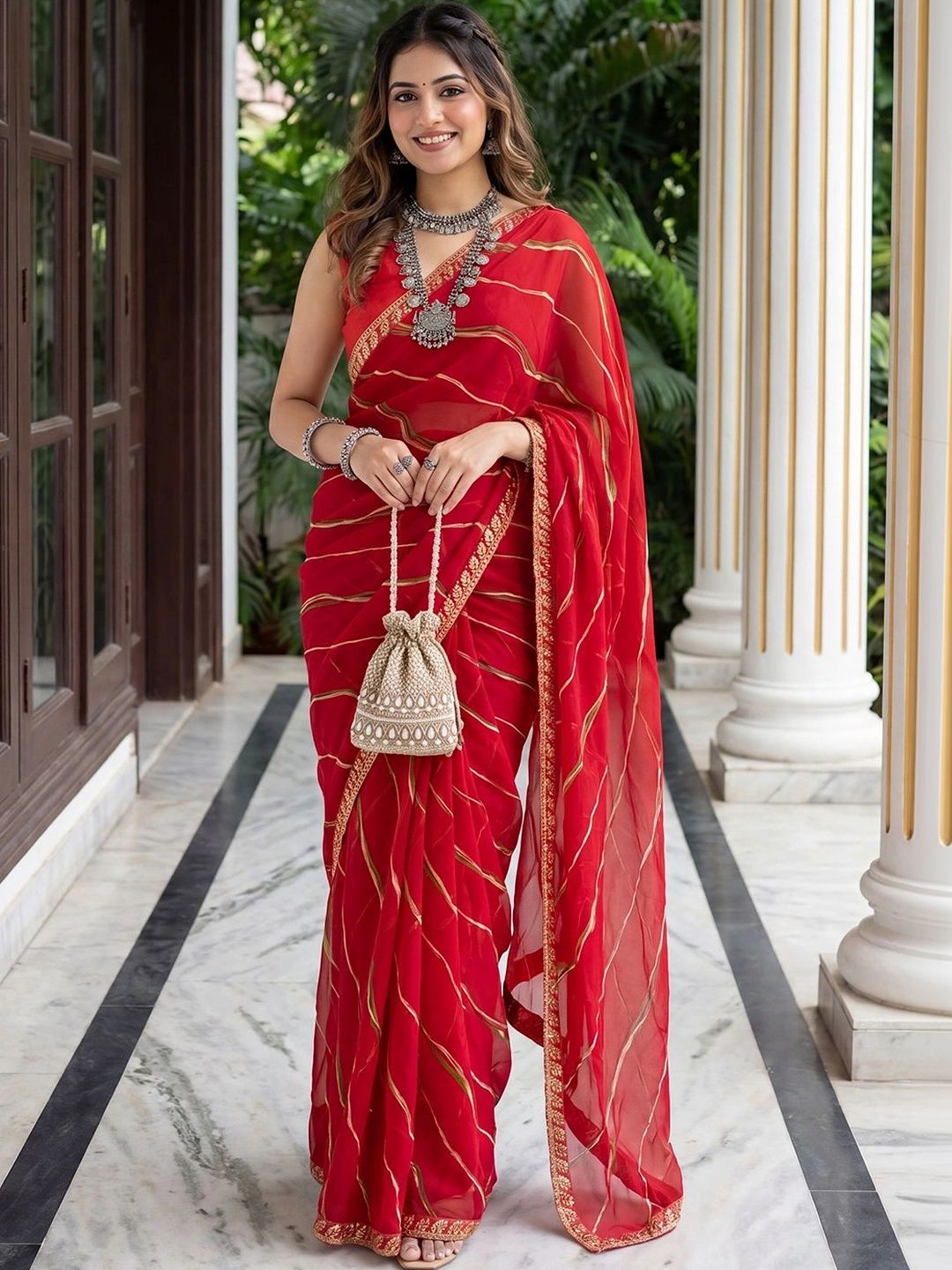 Mitera Leheriya Zari Poly Georgette Designer Leheriya Saree-picture-24