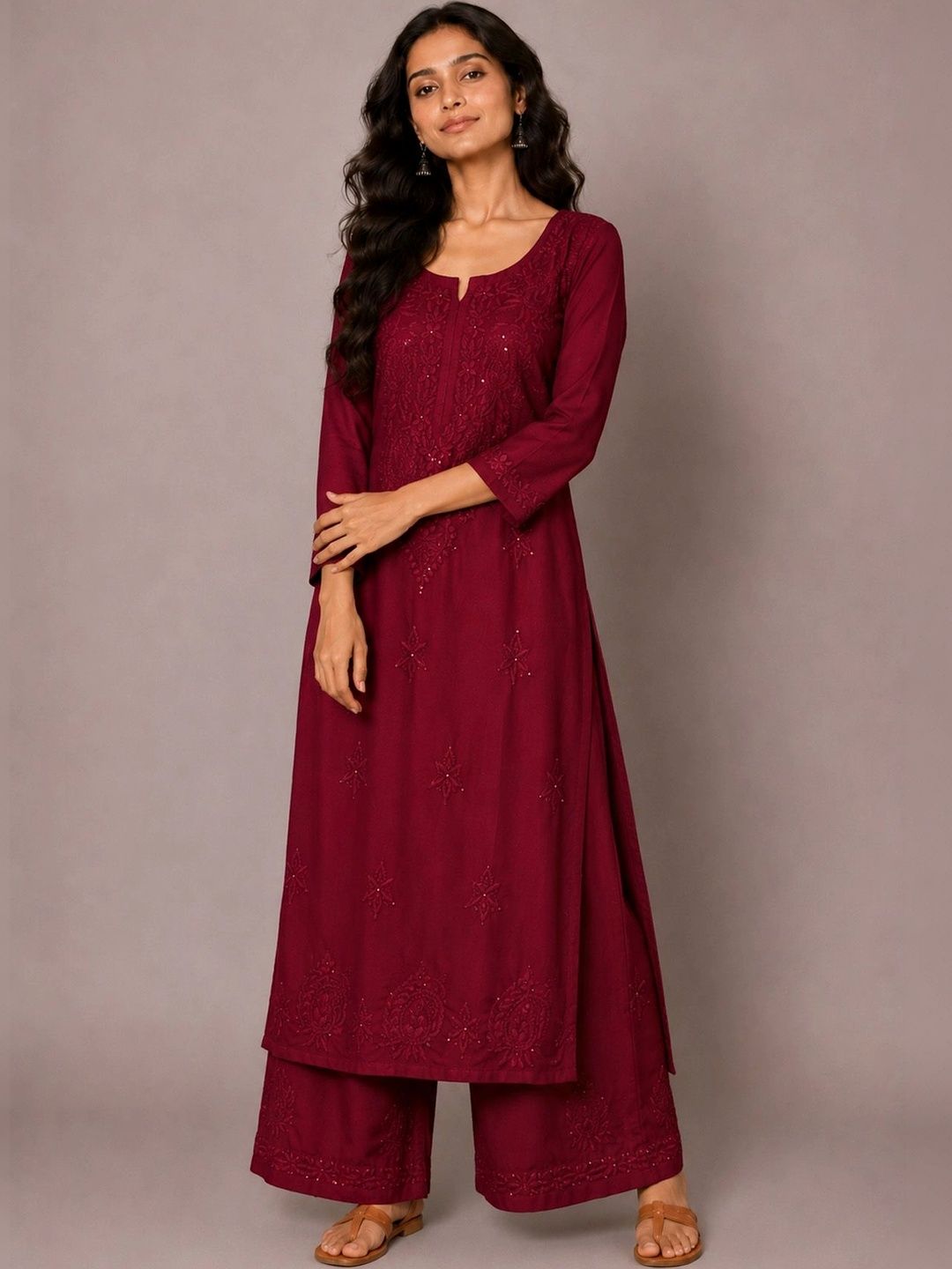 colorkosh Women Ethnic Motifs Embroidered Regular Thread Work Kurta with Palazzos-picture-26