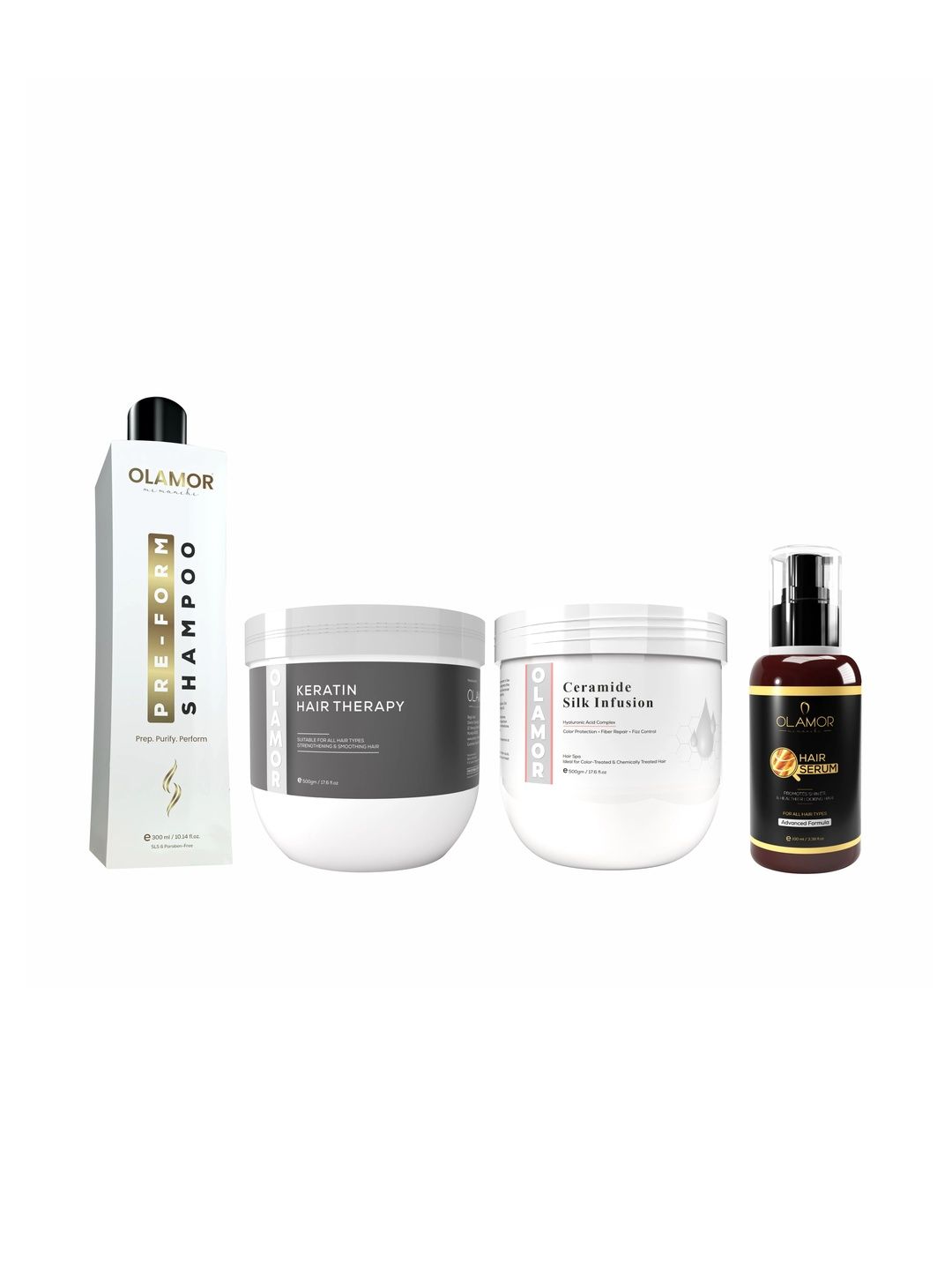 OLAMOR Set Of 4 Shampoo, Keratin Hair Therapy, Ceramide Therapy & Vitamin E Hair Serum-image-7
