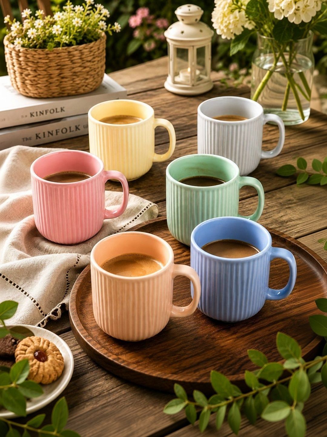 RUHANI HOMES Multicoloured Crafted Ceramics Textured Ceramic Glossy Mugs Set of Cups and Mugs-image-24