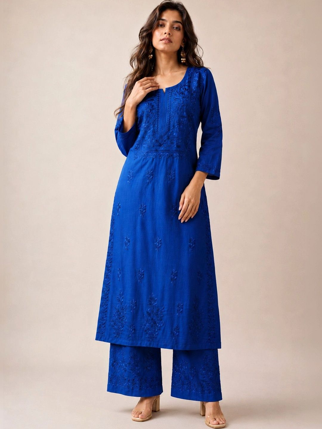 colorkosh Women Ethnic Motifs Embroidered Regular Thread Work Kurta with Palazzos-image-29
