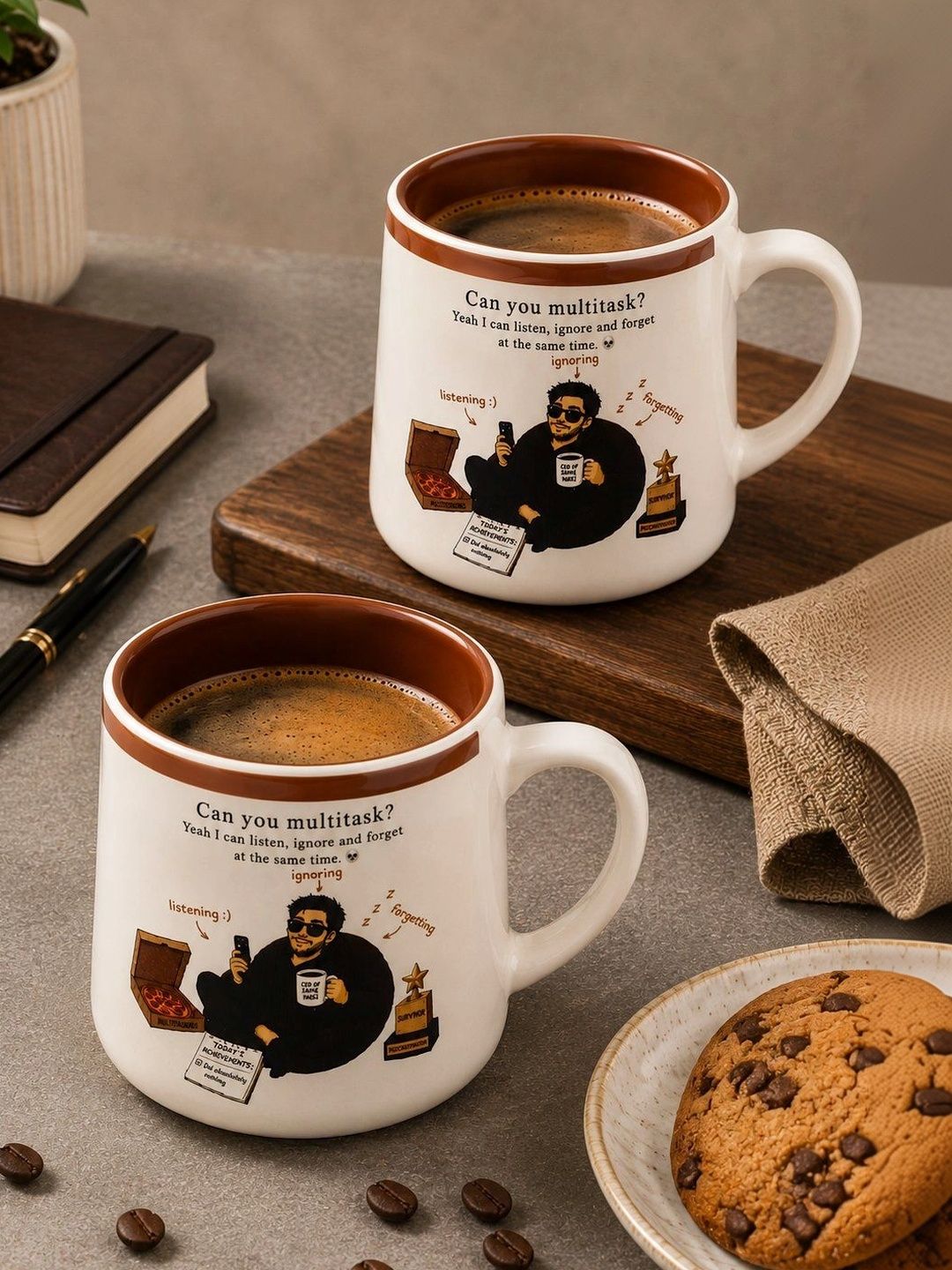 RUHANI HOMES White Text or Slogans Printed Ceramic Glossy Mugs Set of Cups and Mugs-image-23