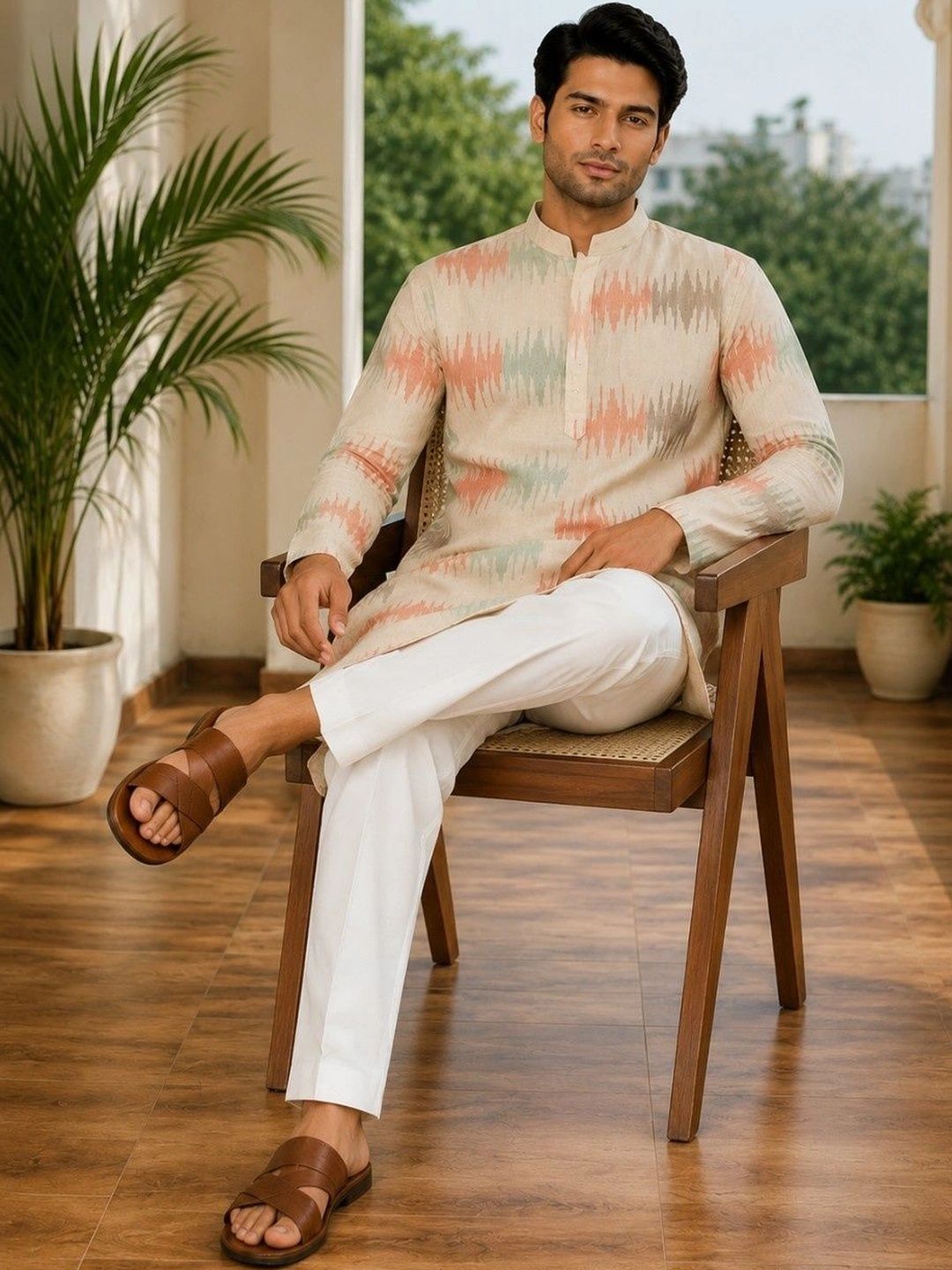 VASTRA BY LARA Men Dyed Regular Kurta with Pyjamas-picture-49