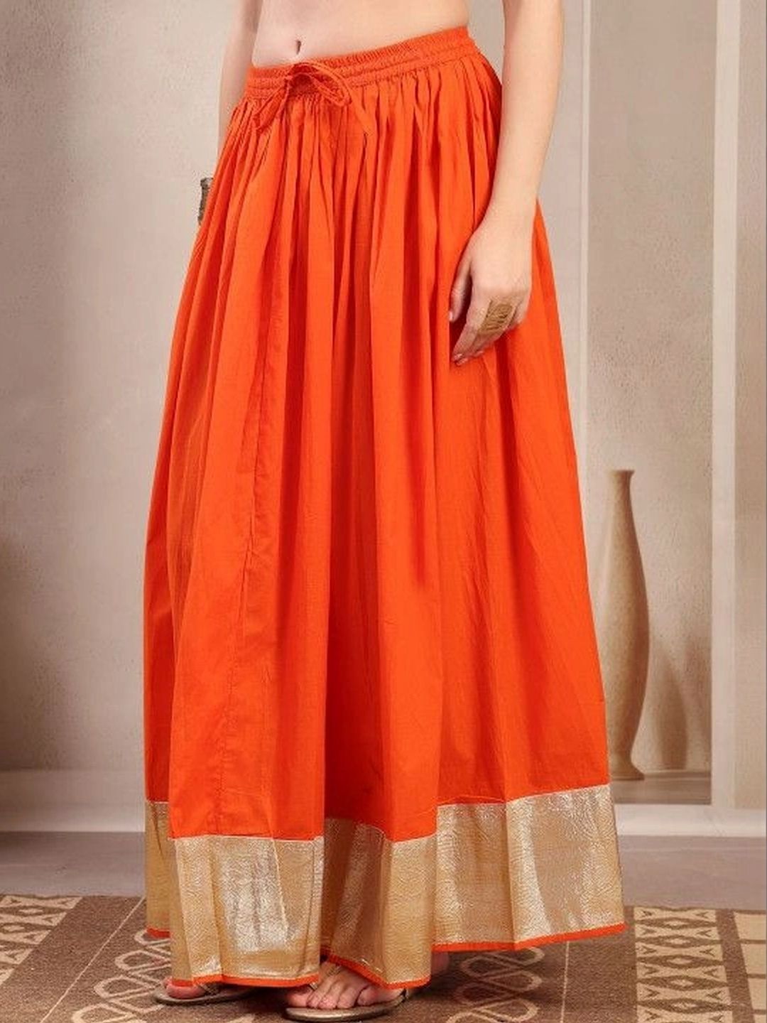HERE&NOW Women Pure Cotton Blend Cotton Cambric Maxi Flared Skirt-picture-30