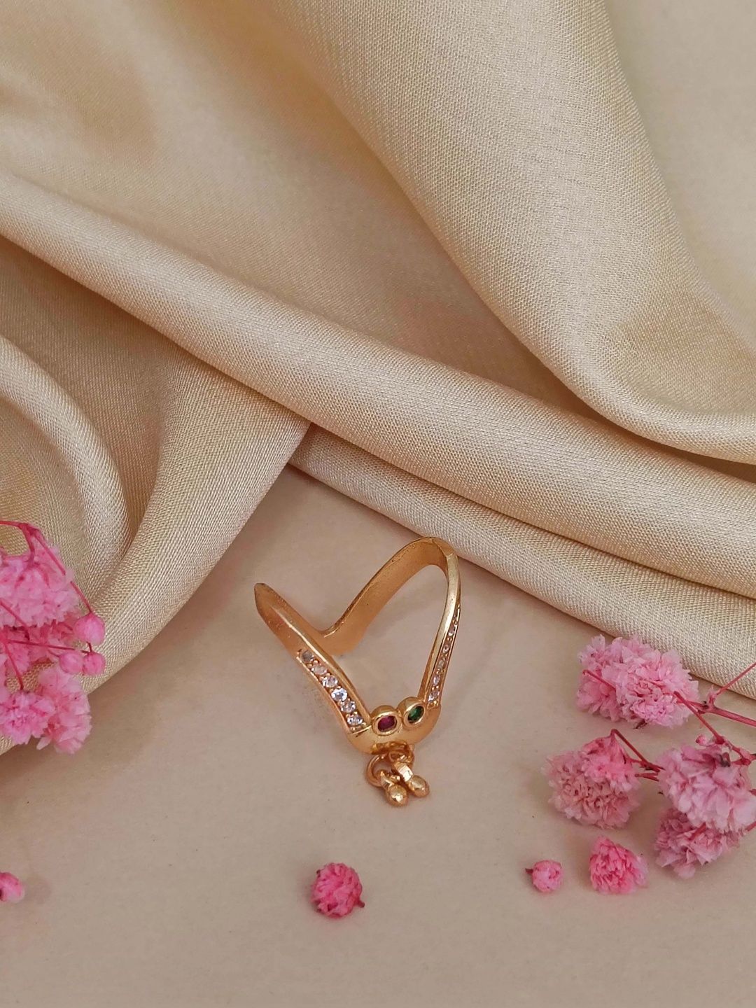DressBerry Gold-Plated American Diamond Stone-Studded Finger Ring-image-15