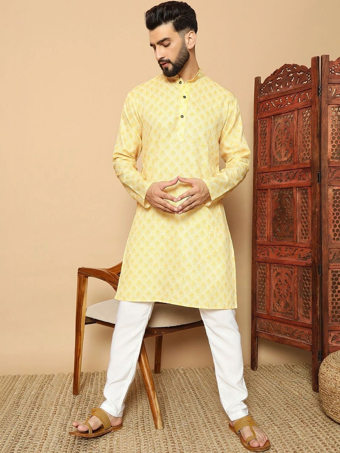 Dincharya Men Geometric Printed Kurta-picture-58