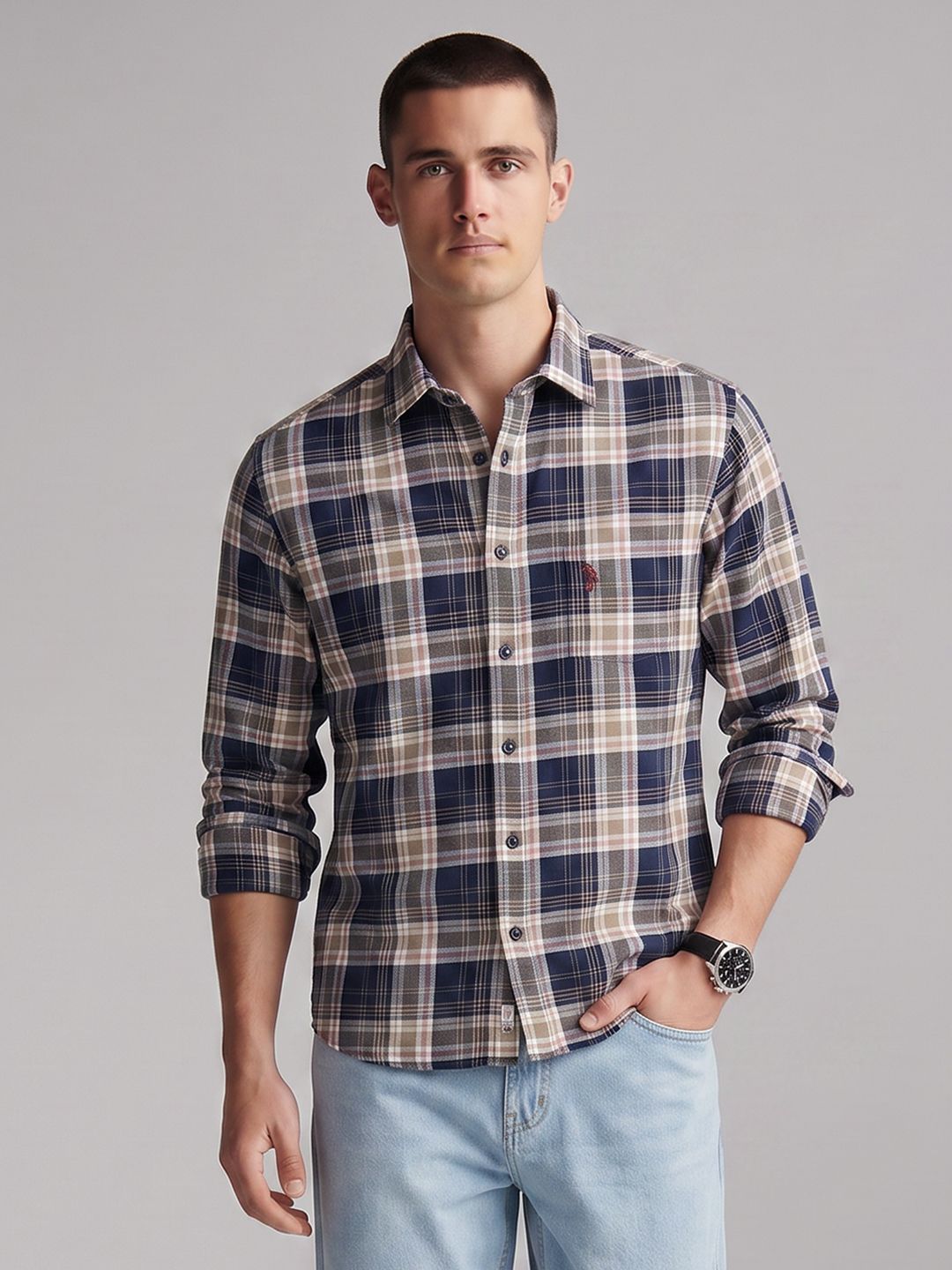 U.S. Polo Assn. Tailored Fit Checked Pure Cotton Casual Shirt-picture-41