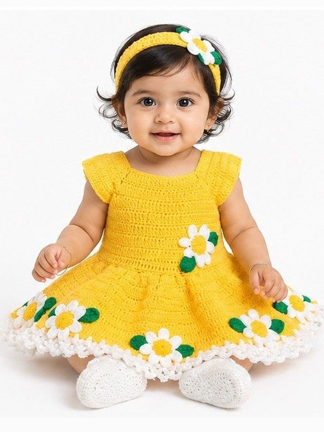 USHA ENTERPRISES Girls Floral Woollen Fit & Flare Mini Dress-picture-29
