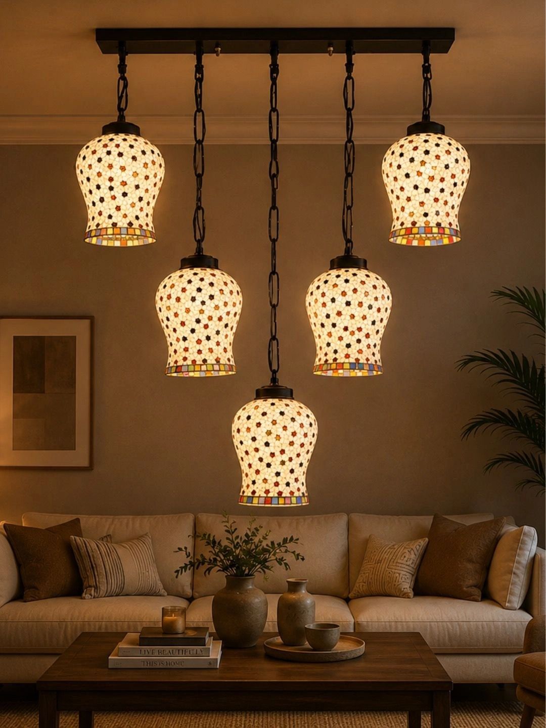 Myntra Elegant Homes Multicoloured Printed Glass Ceiling Lamp-picture-13
