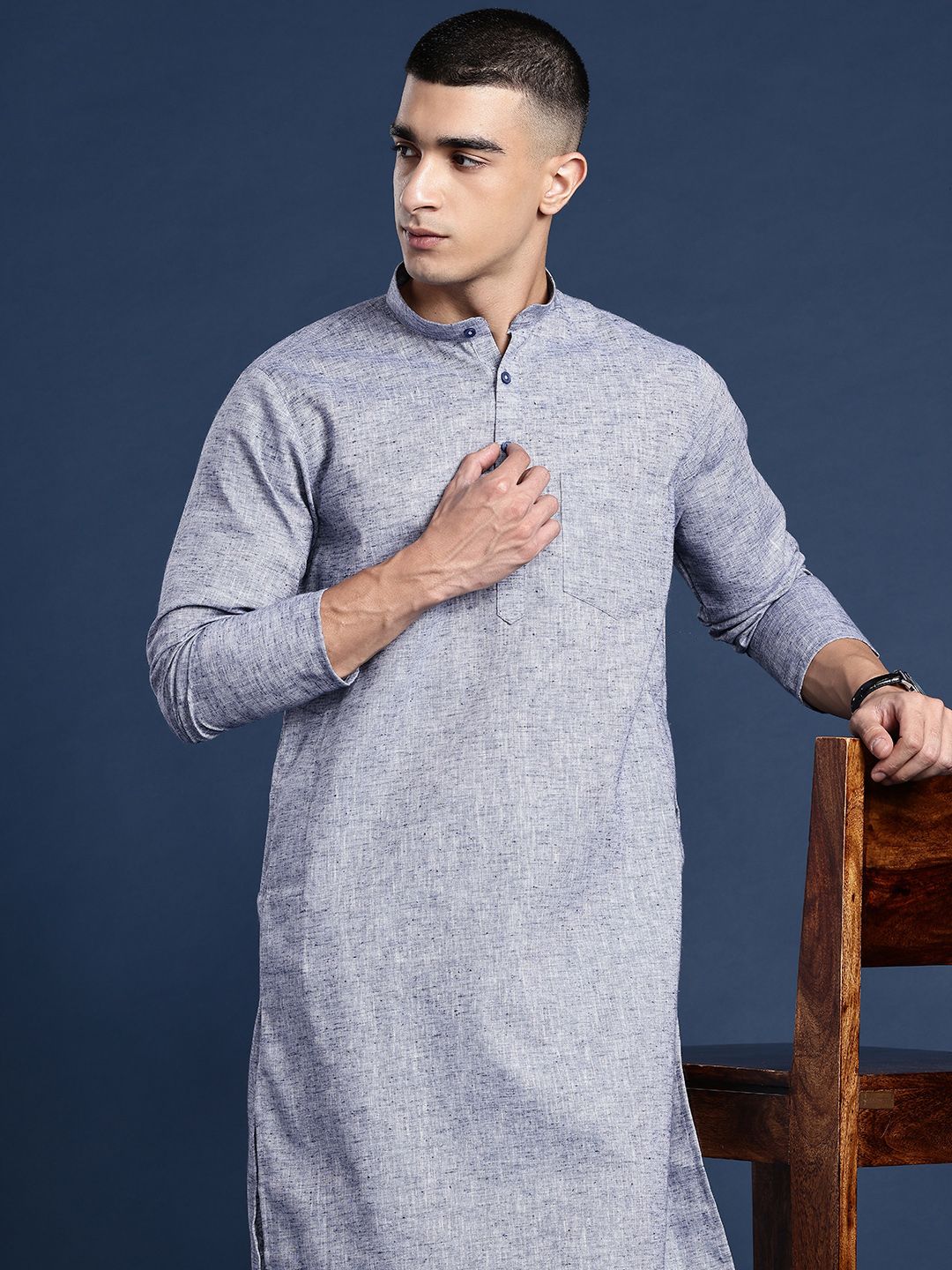 DIVISIVE Band Collar Straight Kurta-picture-17