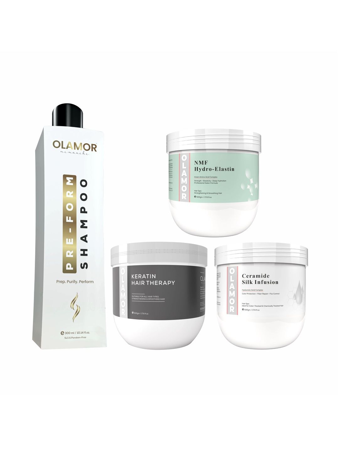 OLAMOR Set Of 4 Pre Form Shampoo, Keratin & Ceramide Therapy & NMF Hydro Therapy-image-9